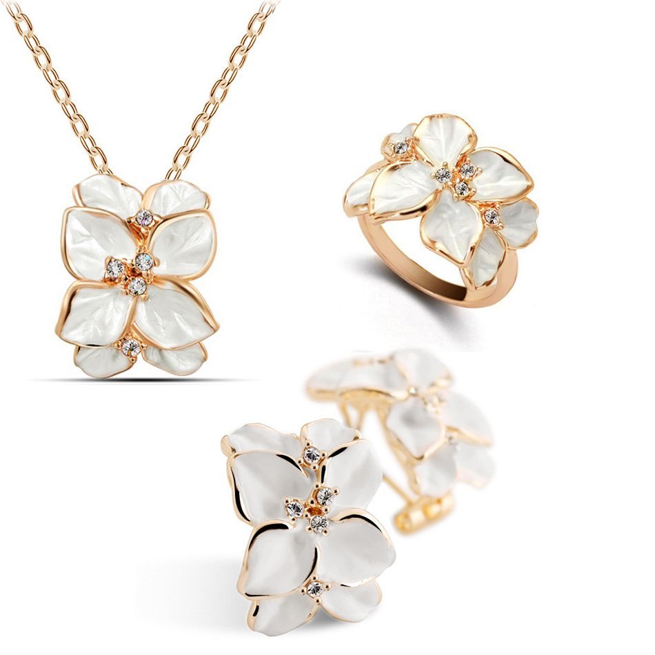 18K Gold Plated Austrian Crystal Leaf Jewelry Set M00968