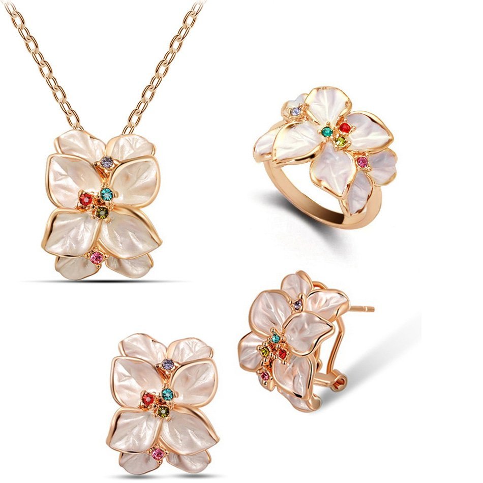 18K Gold Plated Austrian Crystal Leaf Multi Color Jewelry Set M00967