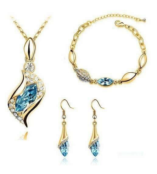 18K Gold Plated Austrian Crystal Luxury Ocean Blue Jewelry Set M01087