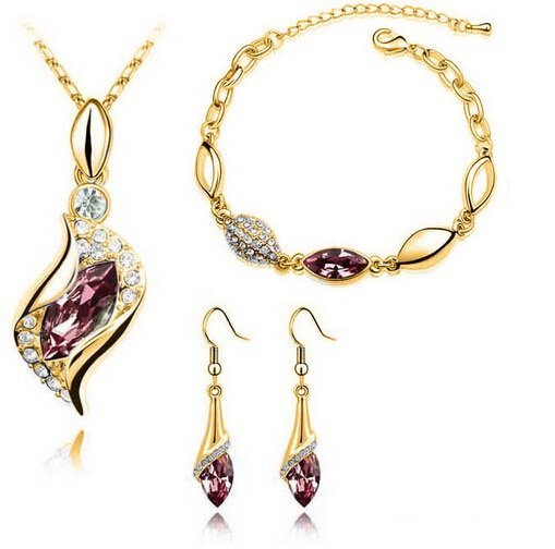 18K Gold Plated Austrian Crystal Luxury Purple Jewelry Set M01089