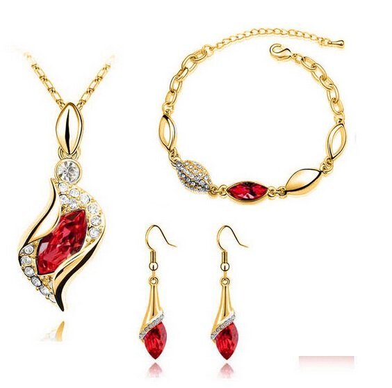 18K Gold Plated Austrian Crystal Luxury Red Jewelry Set M01086