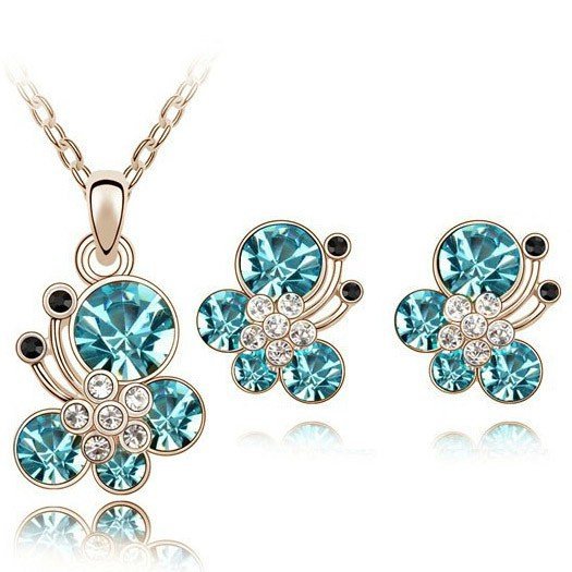 18K Gold Plated Austrian Crystal Ocean Blue Jewelry Set M02078
