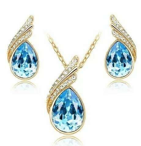 18K Gold Plated Austrian Crystal Ocean Blue Jewelry Set M02138