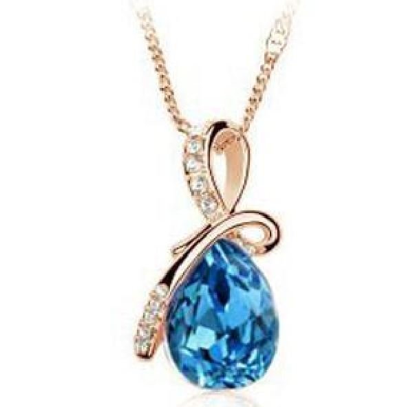 18K Gold Plated Austrian Crystal Ocean Blue Necklace M02167