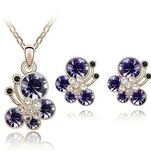 18K Gold Plated Austrian Crystal Purple Jewelry Set M02080