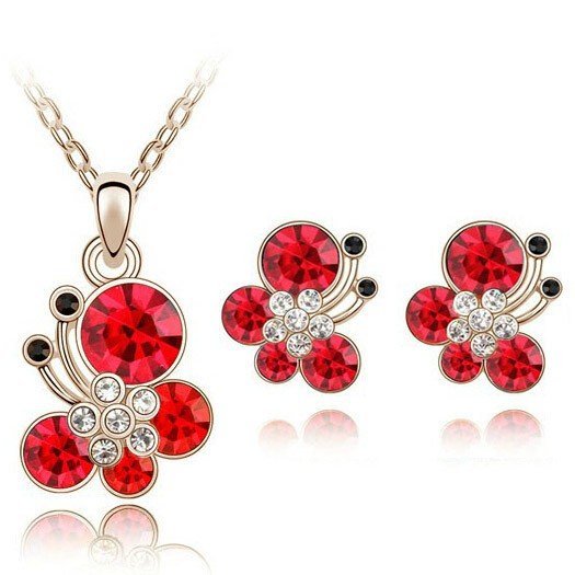 18K Gold Plated Austrian Crystal Red Jewelry Set M02077
