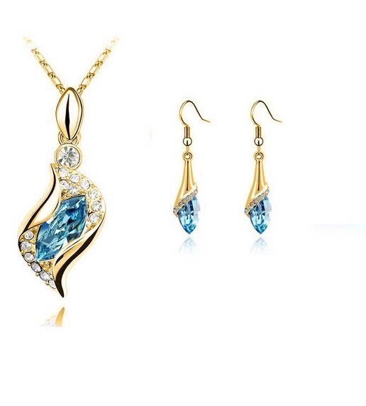 18K Gold Plated Austrian Crystal Sea Blue Jewelry Set M01962