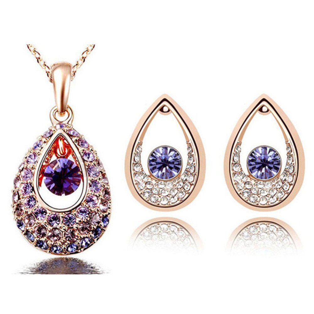 18K Gold Plated Austrian Crystal Tear Purple Jewelry Set M02084