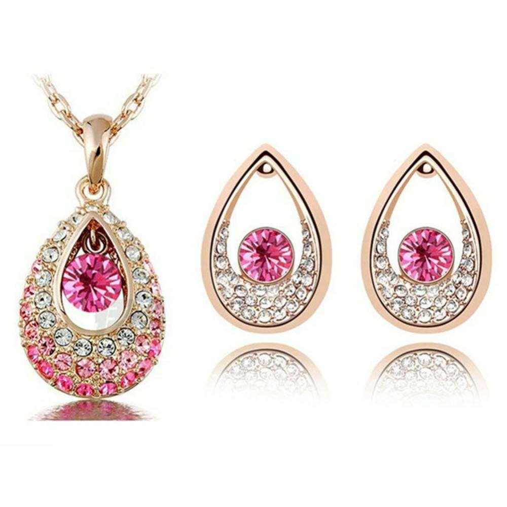 18K Gold Plated Austrian Crystal Tear Rose Jewelry Set M02083