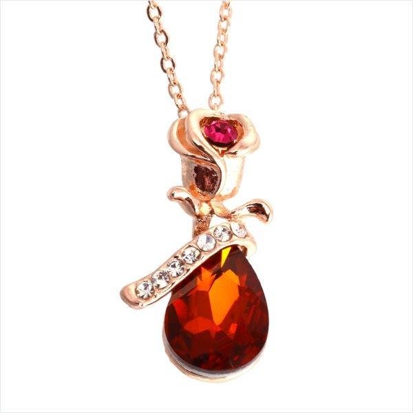 18K Gold Plated Austrian Crystal Water Drop Orange Necklace M01346