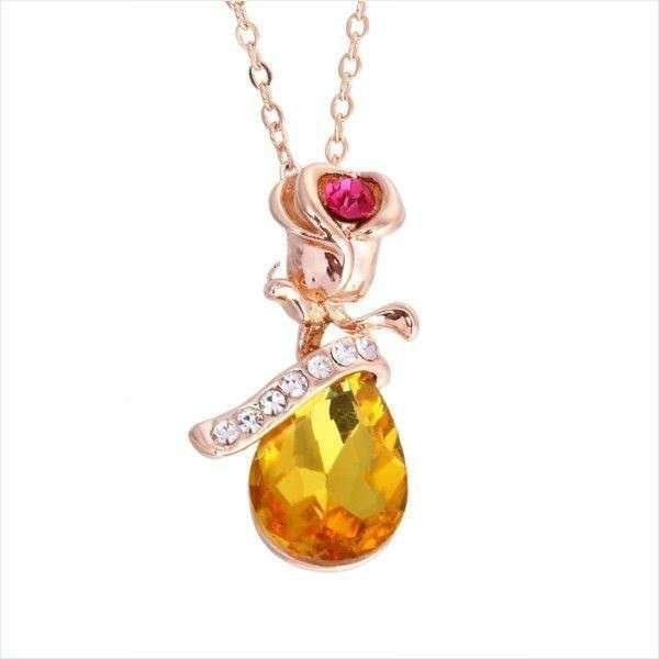 18K Gold Plated Austrian Crystal Water Drop Yellow Necklace M01347