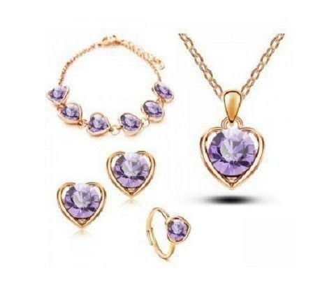 18K Gold Plated Austrian Crystals Rose Jewelry Set M02034