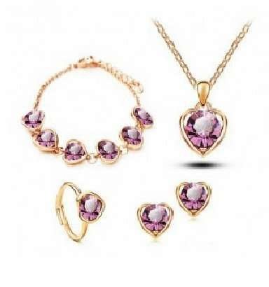 18K Gold Plated Austrian Crystals Violet Jewelry Set M02033