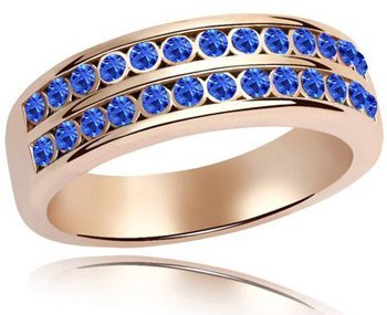18K Gold Plated Austrian Rhinestones Blue Ring M00610