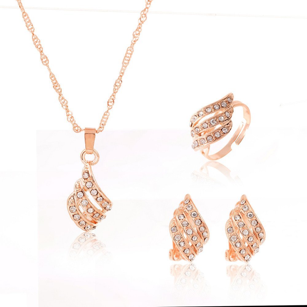 18K Gold Plated Clear Crystal Bride Jewelry Set M01216