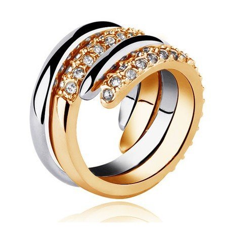 18K Gold Plated Couple Rhinestone Crystal Ring M00970
