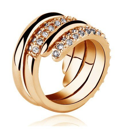 18K Gold Plated Couple Rhinestone Crystal Ring M00972