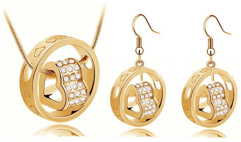18K Gold Plated Couples Rhinestones Jewelry Set M01156
