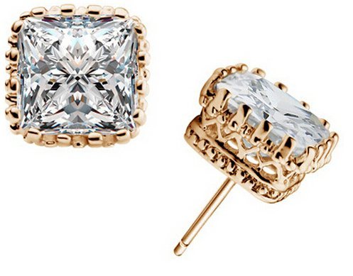 18K Gold Plated Cubic Zirconia Big Diamond Stud Earrings M01051
