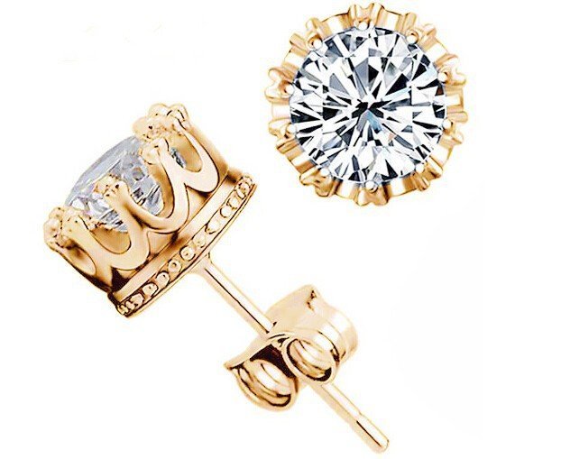 18K Gold Plated Cubic Zirconia Big Diamond Stud Earrings M01053