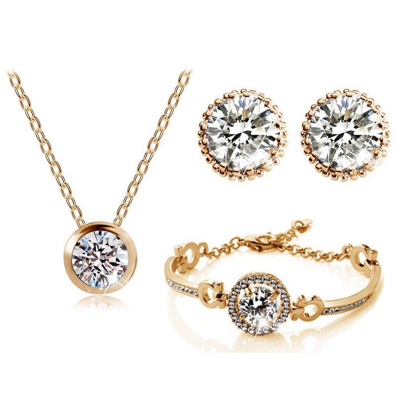 18K Gold Plated Cubic Zirconia with Rhinestone Crystals Jewellery Set M01402