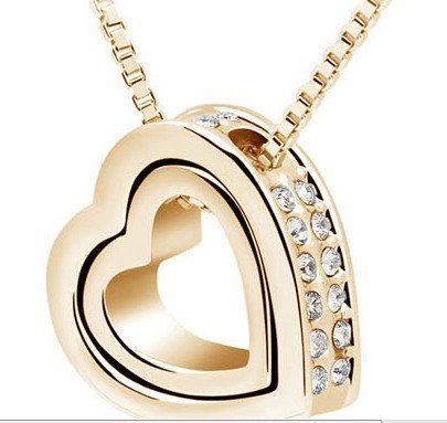 18K Gold Plated Double Heart Necklace Swarovski Elements Crystals M00464