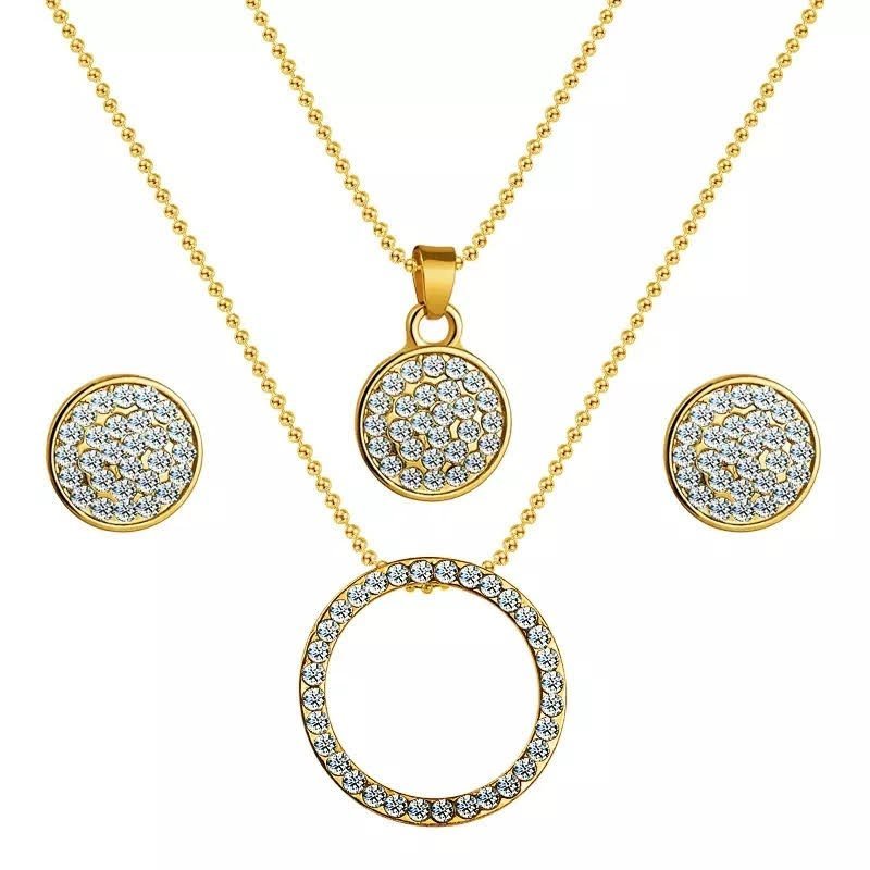 18K Gold Plated Double Pendant Crystals Jewlery Set M02011