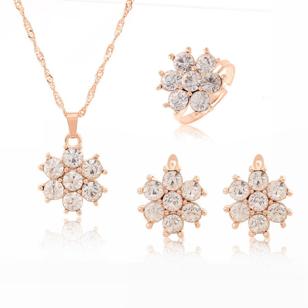 18K Gold Plated Flower Clear Crystals Jewelry Set M01220