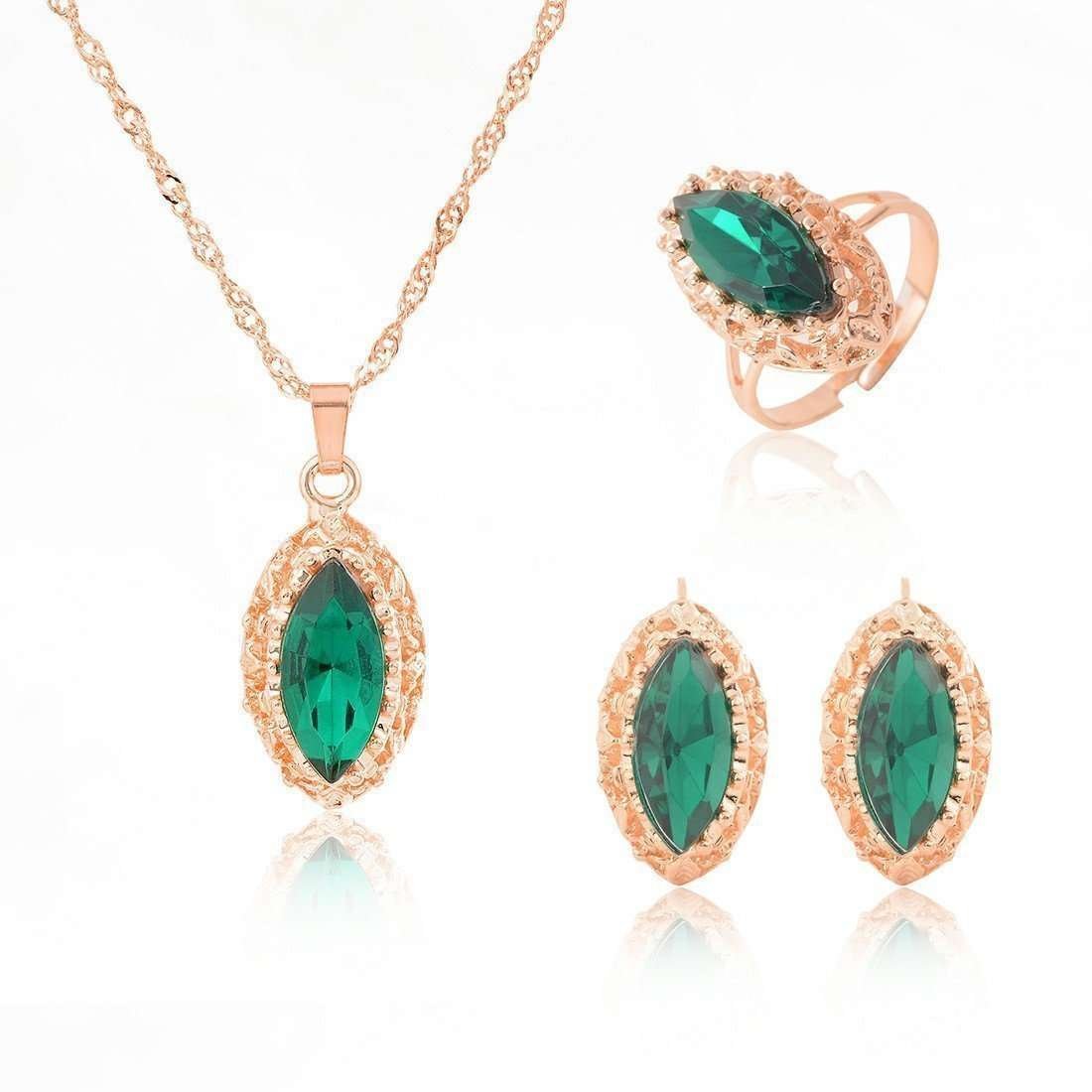 18K Gold Plated Green Geometry Jewelry Set M01218