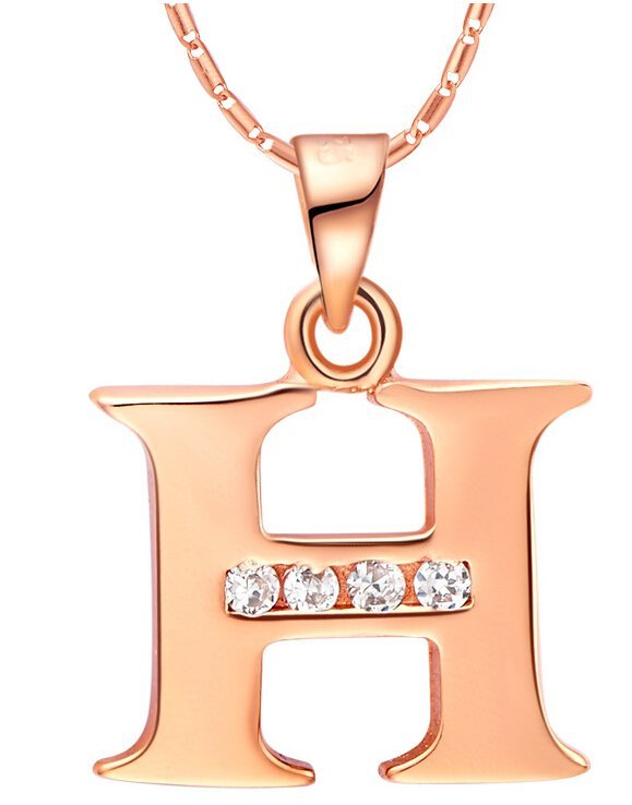 18K Gold Plated H Letter Rhinestone Necklace M00740