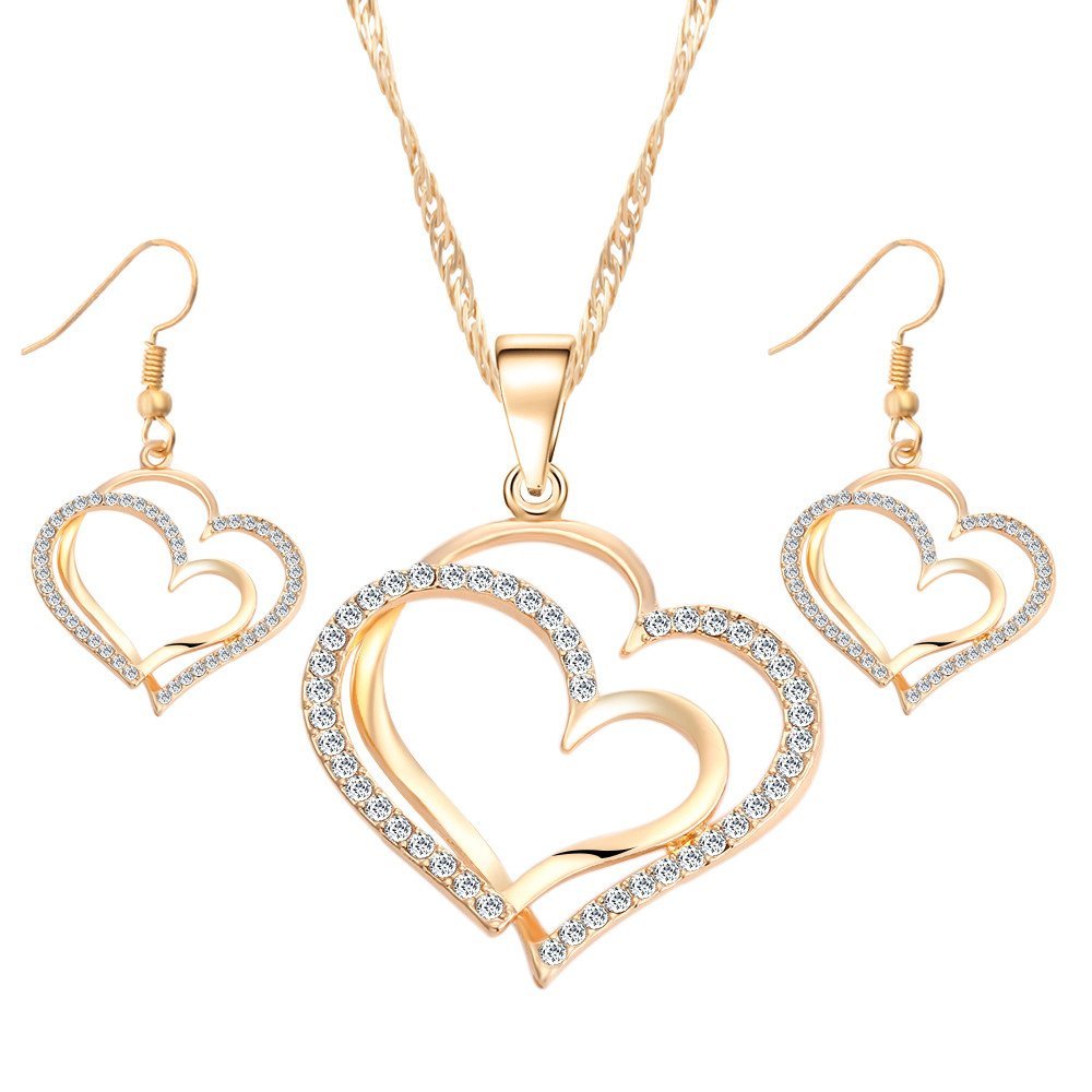 18K Gold Plated Heart Crystals Jewlery Set M02236
