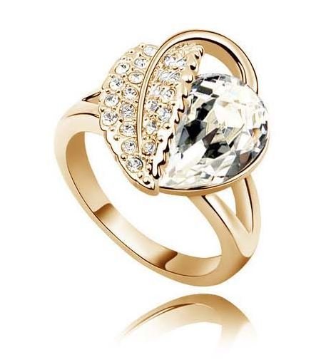 18K Gold Plated Leaf Heart Swarovski Elements Ring M00882