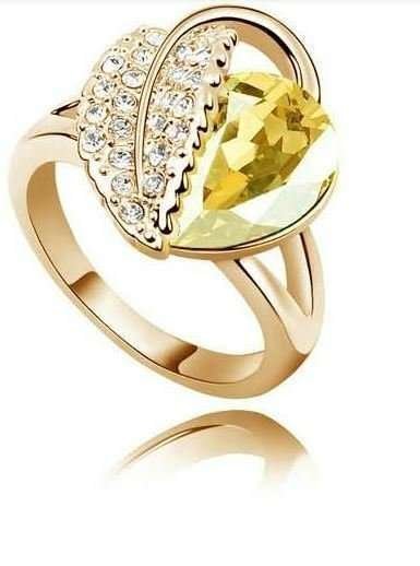 18K Gold Plated Leaf Heart Yellow Swarovski Elements Ring M00881