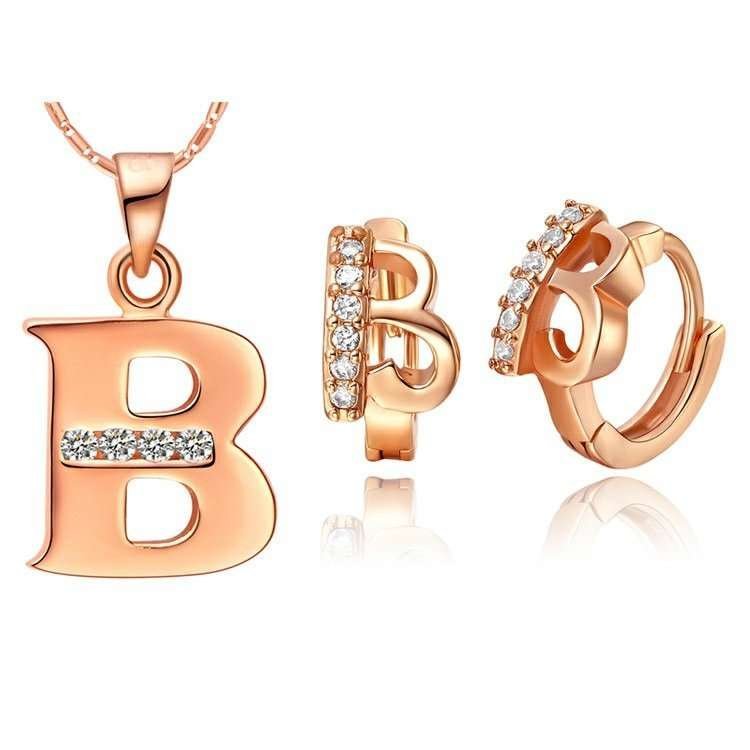 18K Gold Plated Letter B Zirconia Stones Jewelery Set M00823