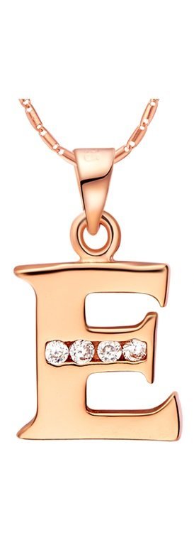 18K Gold Plated Letter E Zirconia Stones Necklace M00919