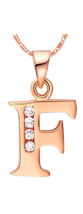 18K Gold Plated Letter F Zirconia Stones Necklace M00921