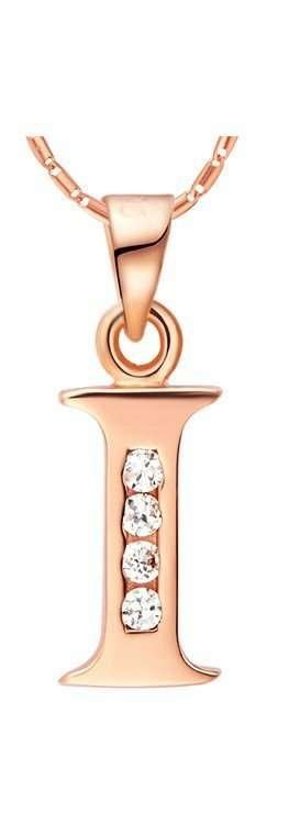 18K Gold Plated Letter I Zirconia Stones Necklace M00924
