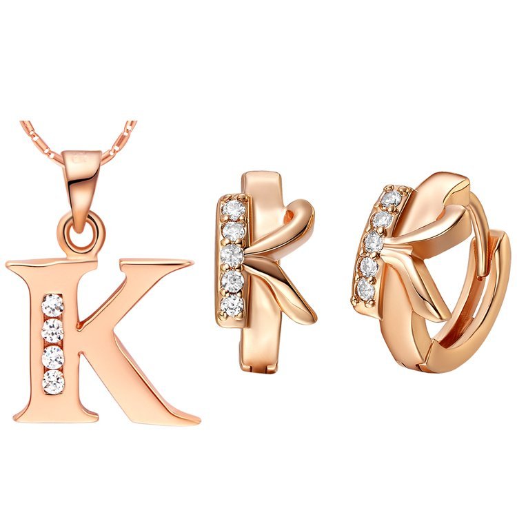 18K Gold Plated Letter K Zirconia Stones Jewelery Set M00837