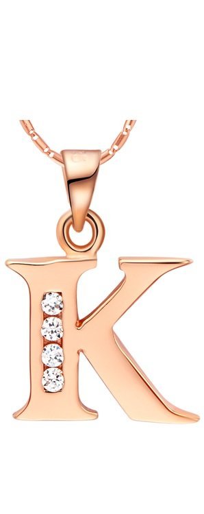 18K Gold Plated Letter K Zirconia Stones Necklace M00926