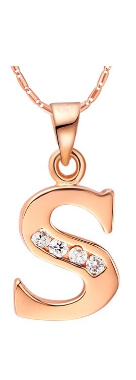 18K Gold Plated Letter S Zirconia Stones Necklace M00930