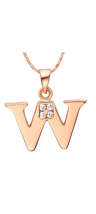 18K Gold Plated Letter W Zirconia Stones Necklace M00932