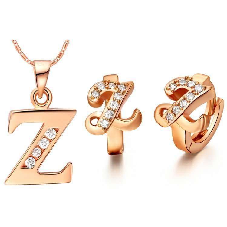18K Gold Plated Letter Z Zirconia Stones Jewelery Set M00848
