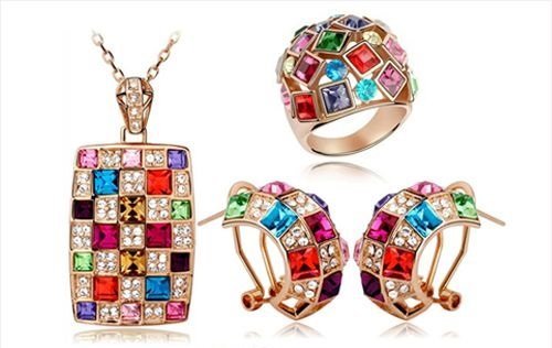 18K Gold Plated Multi Austrian Crystal Jewelry Set M02054