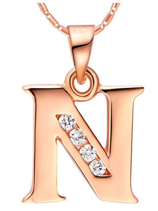18K Gold Plated N Letter Rhinestone Necklace M00737