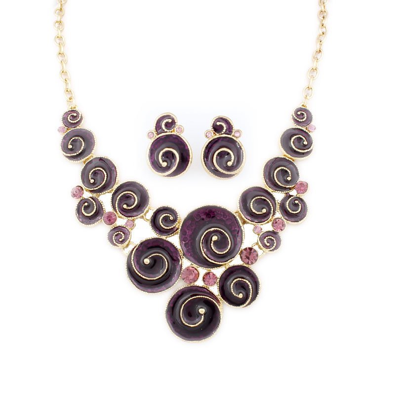 18K Gold Plated Nickle Free Enamel Purple Jewelry Set M00405