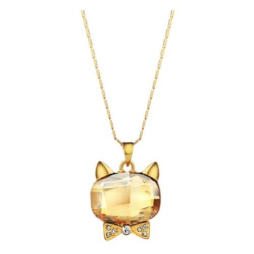 18K Gold Plated Original Swarovski Yellow Cat Necklace M02108