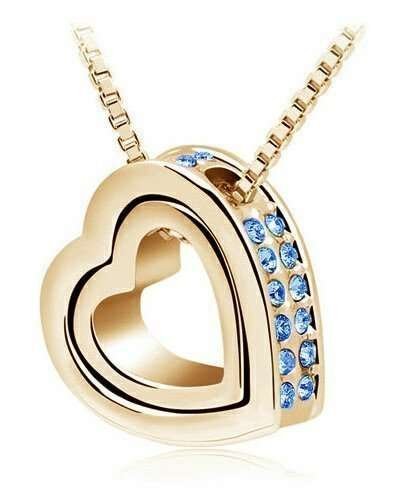 18K Gold Plated Rhinestone Crystals Blue Necklace M00820
