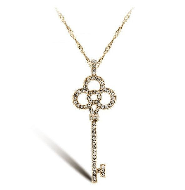 18K Gold Plated Rhinestone Crystals Key Style Necklace M00808