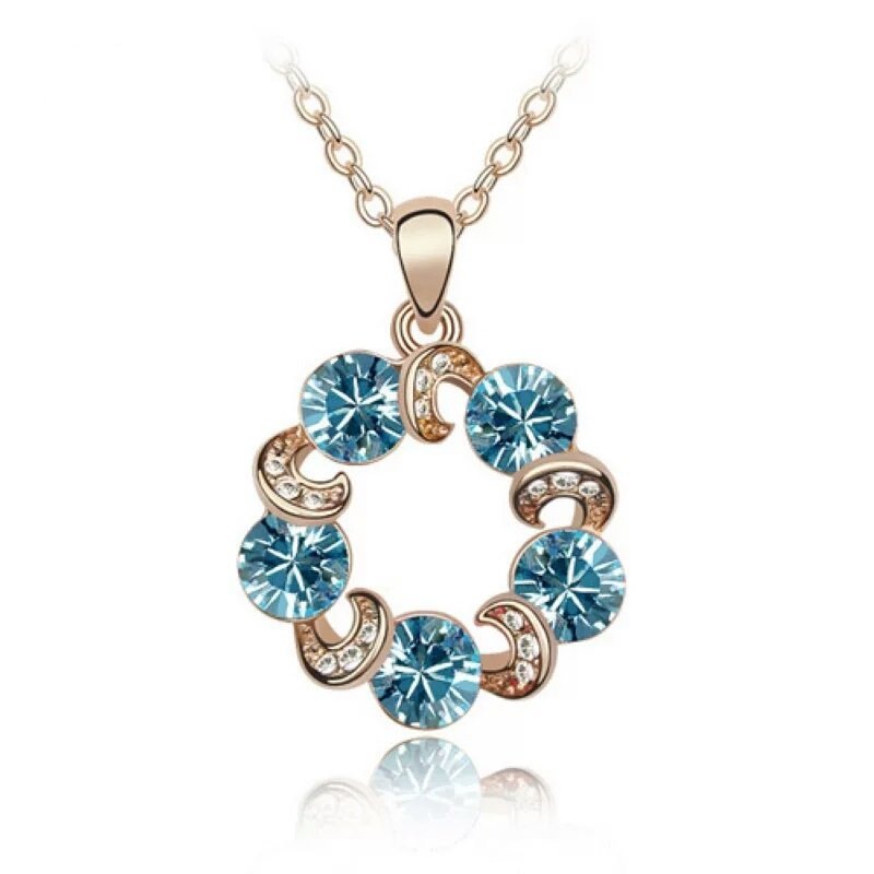 18K Gold Plated Rhinestone with Austrian Crystal Blue Necklace M00709