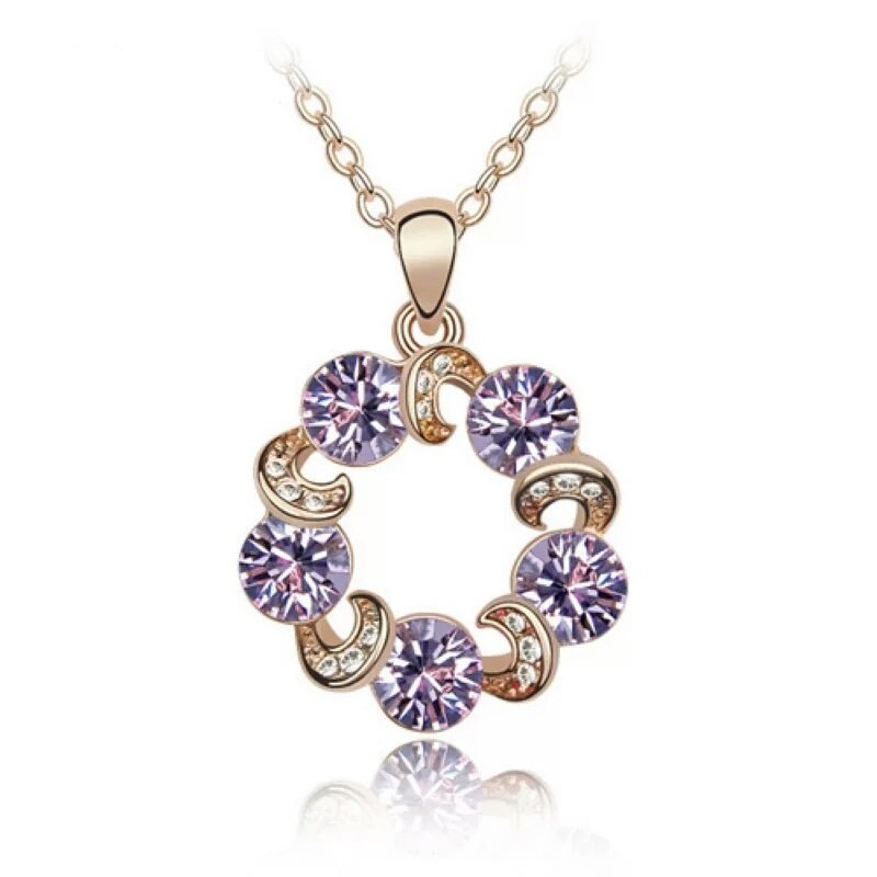 18K Gold Plated Rhinestone with Austrian Crystal Purple Necklace M00710